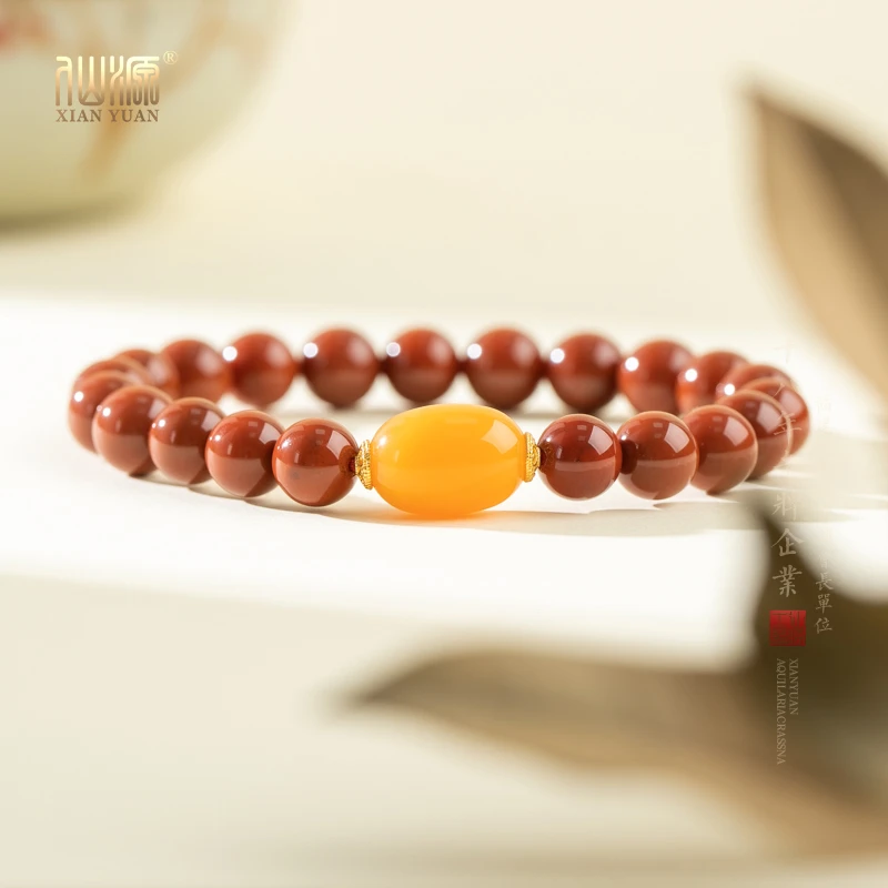 XIANYUAN/仙源南红8mm蜜蜡枣珠单圈手串