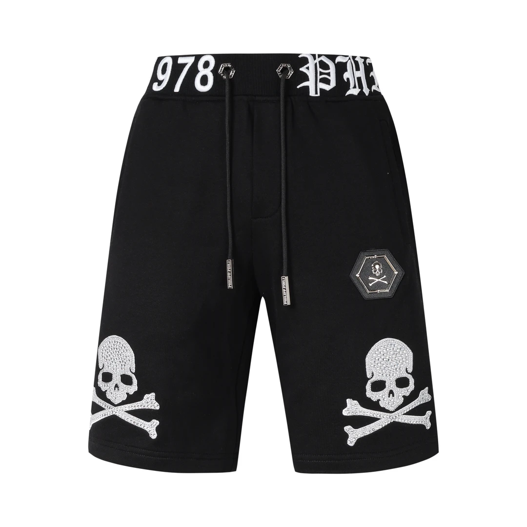 {3号链接}经典烫钻骷髅刺绣透气时尚运动男士短裤