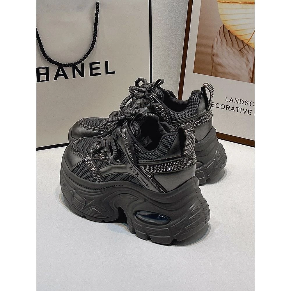 老爹鞋女2025秋季新款高端厚底水钻增高运动鞋户外百搭透气休闲鞋