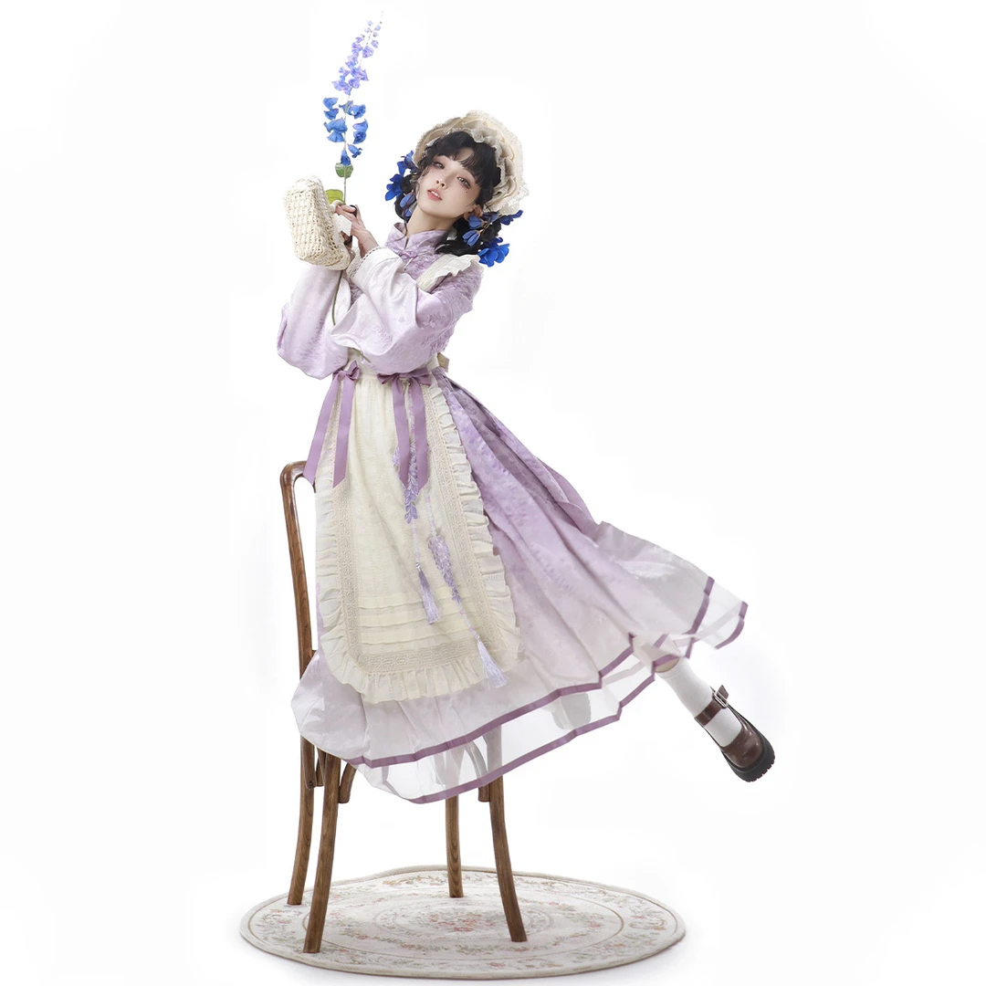 锦慕紫藤心事新中式日常国风汉元素紫色优雅少女围裙连衣裙套装