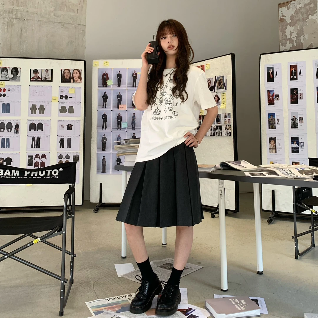 【夏日札记】温柔学妹 夏季显瘦休闲时尚百搭宽松设计感百褶半身裙