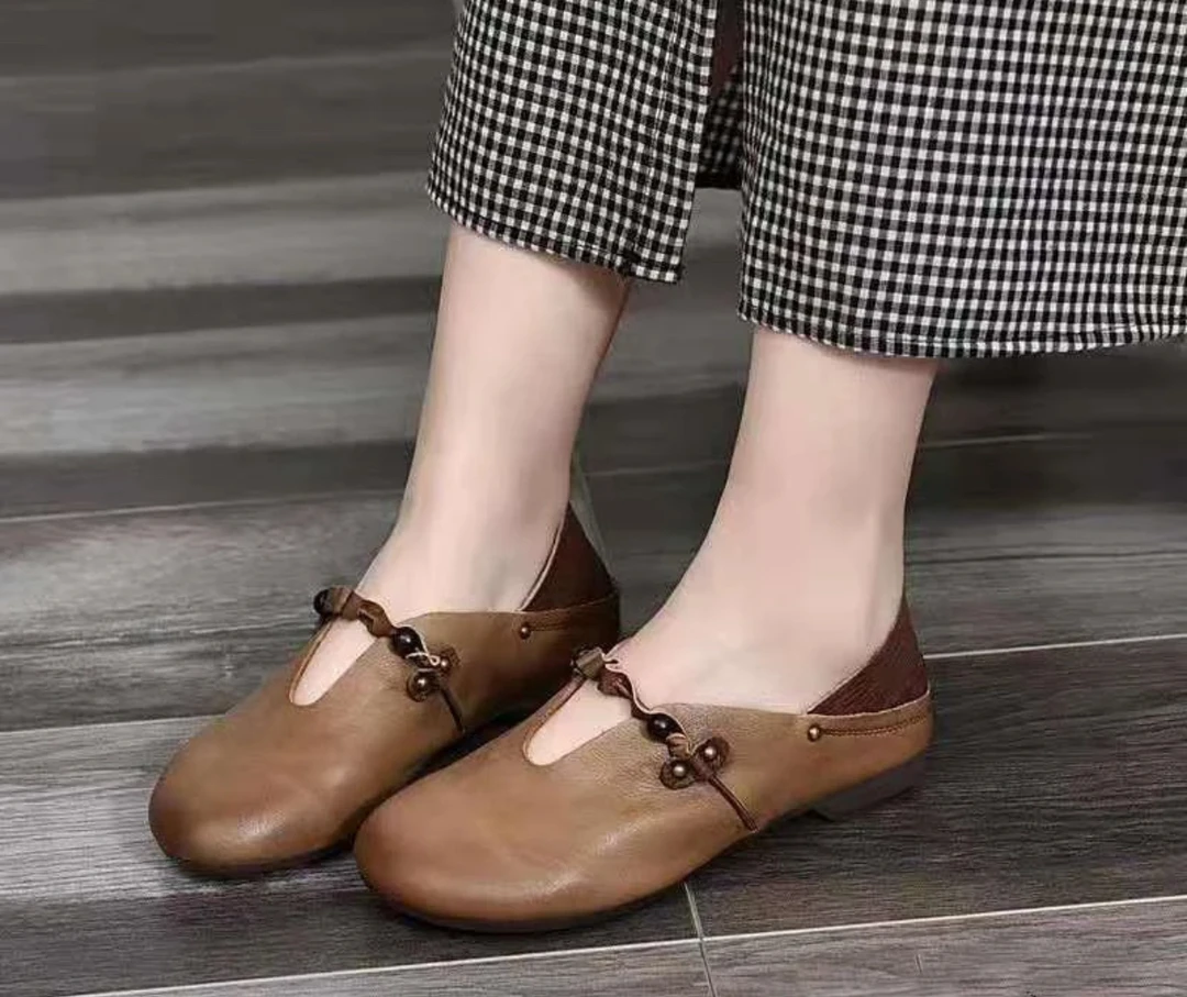 复古198民族风拼色女单鞋低跟软底舒适百搭一脚蹬