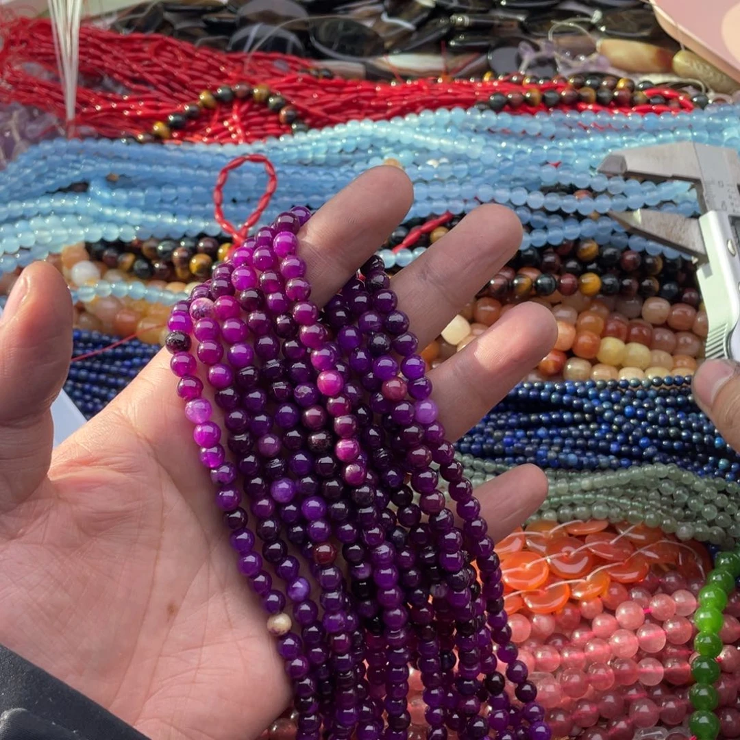 玛瑙/玉髓珠宝半成品未镶嵌两条装6mm渐变紫玉髓圆珠