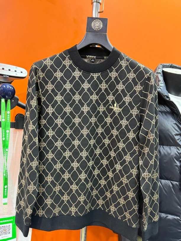 上衣圆领拼接秋季套头长袖秋冬卫衣印花冬季提花时尚