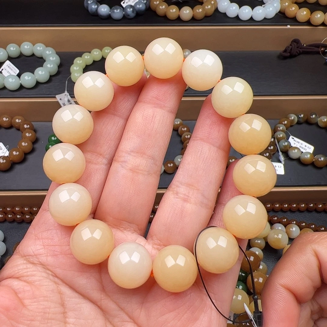 和田玉未镶嵌手链新疆且末浅糖卡14+