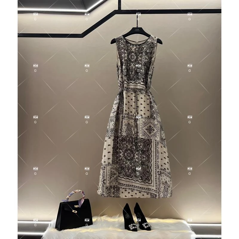 【李娜】夏季新款复古时尚百搭印花无袖连衣裙 H-793