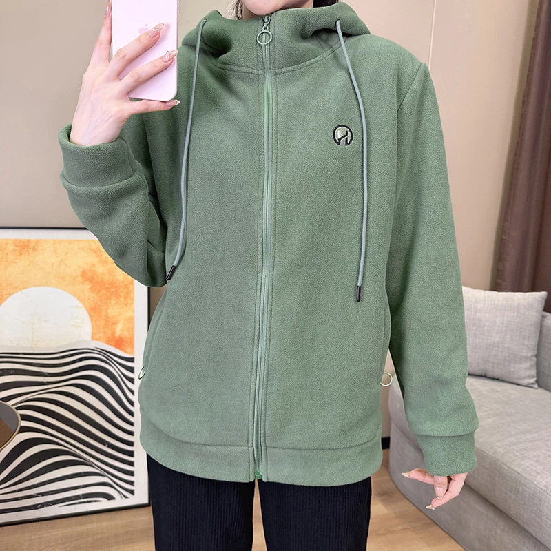 秋季女士连帽摇粒绒外套柔软透气保暖休闲户外抓绒衣时尚运动