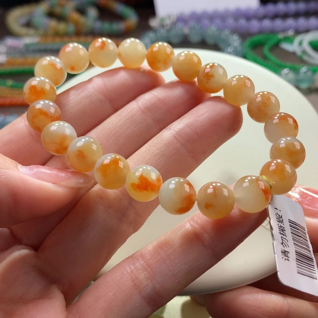 翡翠手链未镶嵌胶润锦鲤色卡8.8