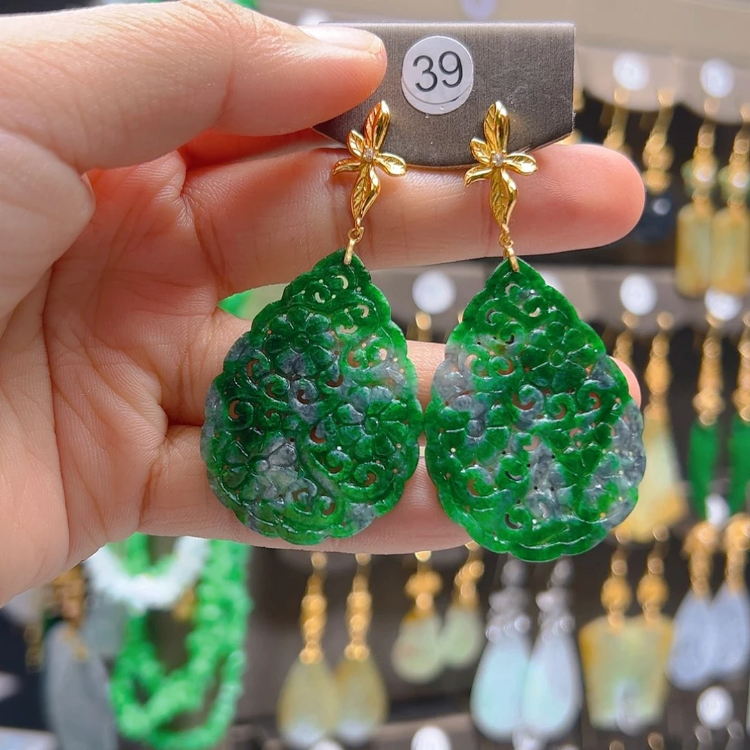 银S925镶嵌翡翠耳饰艳*