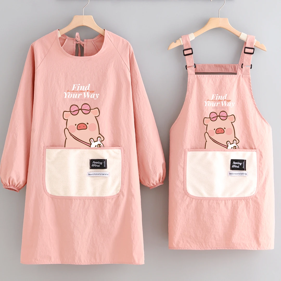 洋气防泼水罩衣厨房家用长袖做饭围裙印字防污围腰餐饮护衣工作服