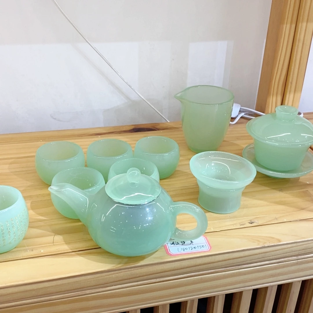 手工艺品琉璃苹果绿套装 茶壶 带礼盒 主人杯2