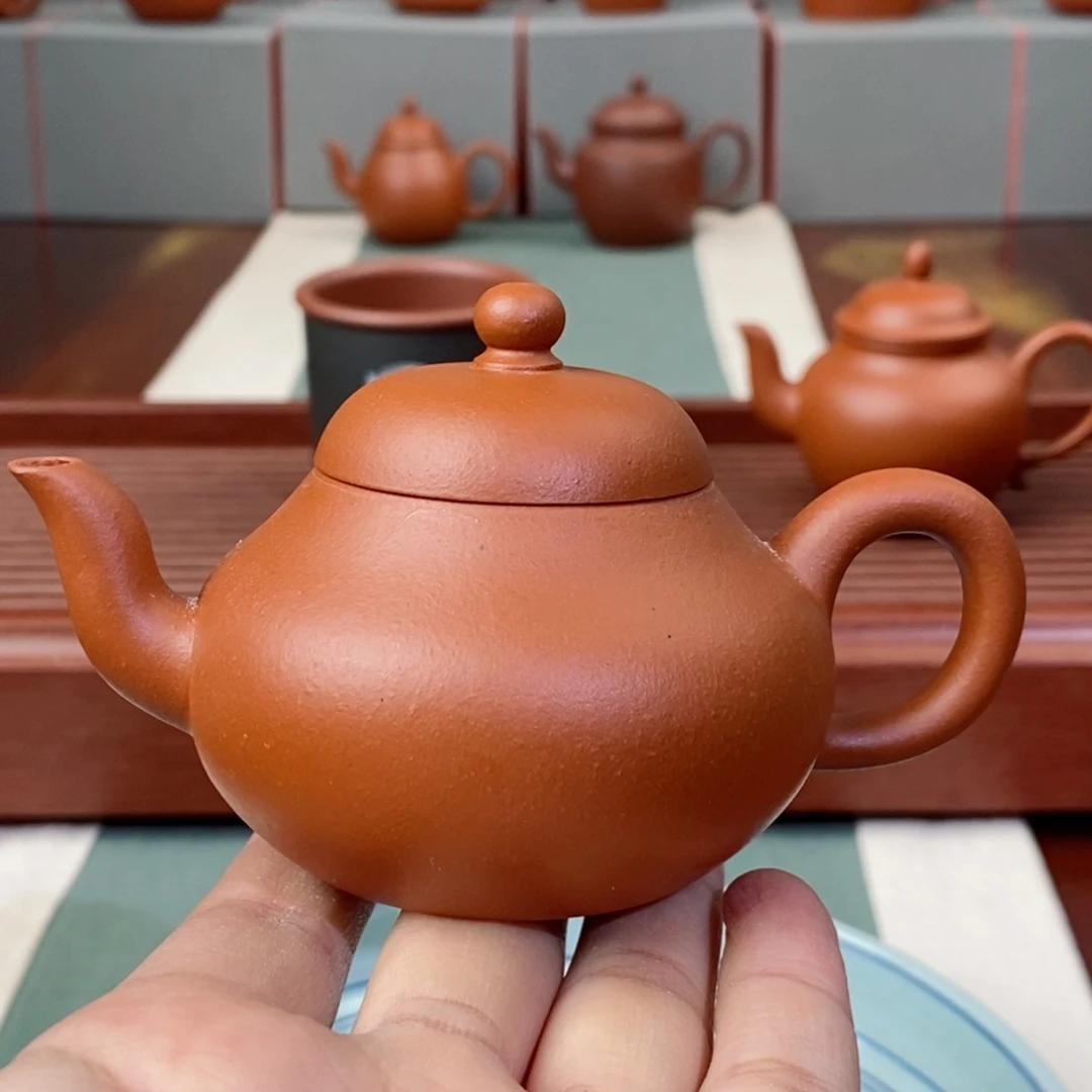 紫砂茶壶梨形小红泥110毫升半手工