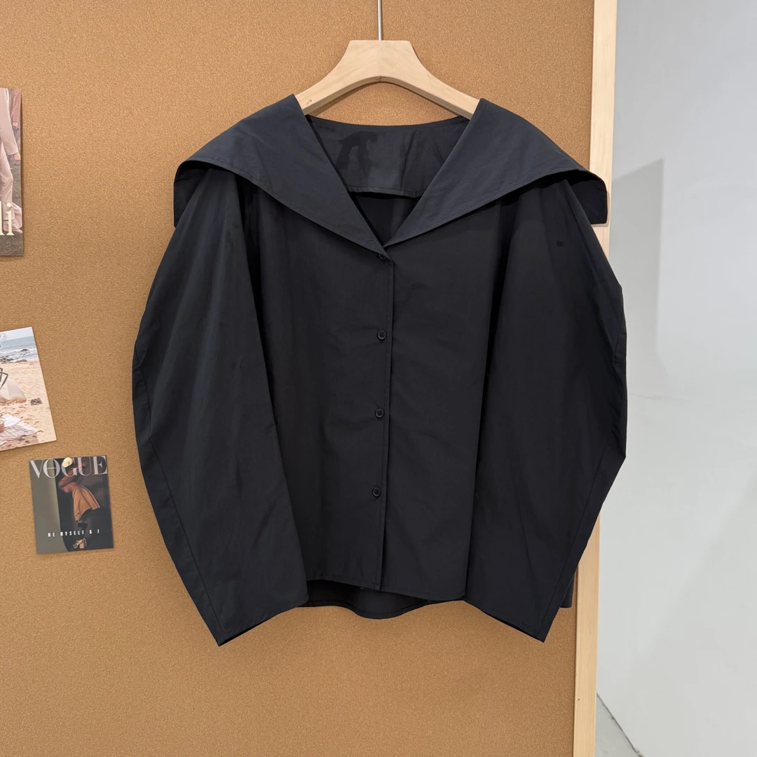 闪闪兒 元 韩国设计师 25秋季 大翻领休闲气质长袖衬衫9491