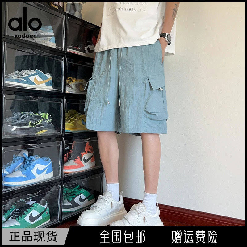 Aloxadoer夏季新款男士高街运动休闲短裤宽松休闲百搭男士短裤