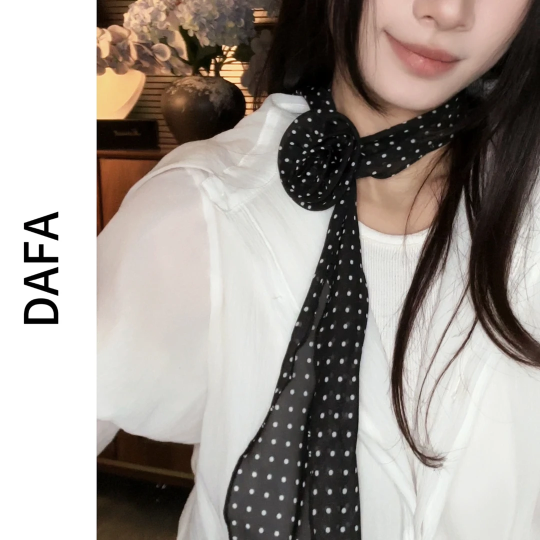 DAFA（C001）高级感丝巾女长条波点设计感玫瑰花围脖飘带百搭