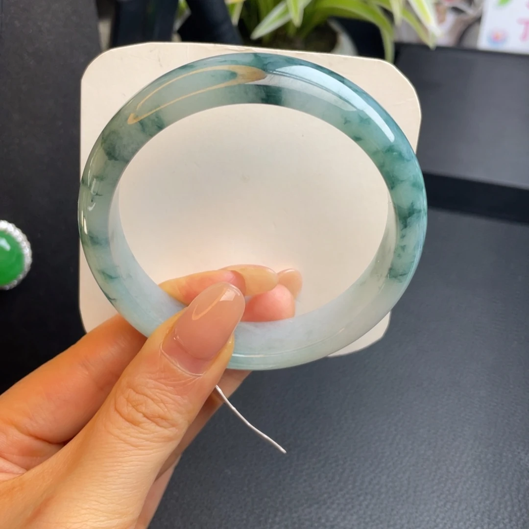 翡翠未镶嵌手镯58圈冰飘花手镯