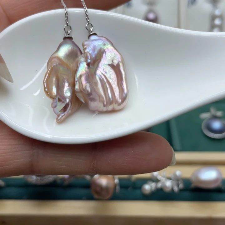 淡水珍珠耳饰银S925镶嵌