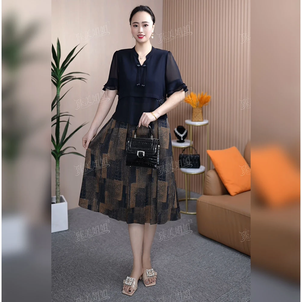 【宝藏衣橱上新】夏季凉快透气假两件连衣裙高级时尚减龄显瘦大摆裙