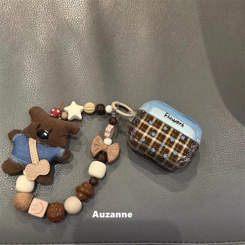 小众半透棕色花朵适用于airpodspro1代2代3代4代蓝牙耳机壳保护套