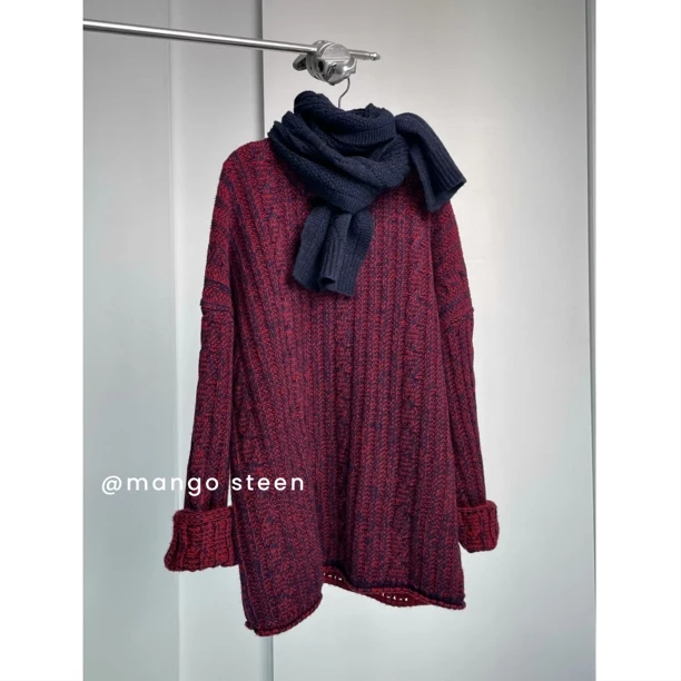 MANGO steen‘s丨复古条纹绞花毛衣I5070