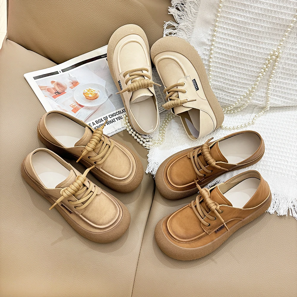 新款复古圆头系带乐福鞋软底平底单鞋低帮舒适百搭休闲鞋151-6