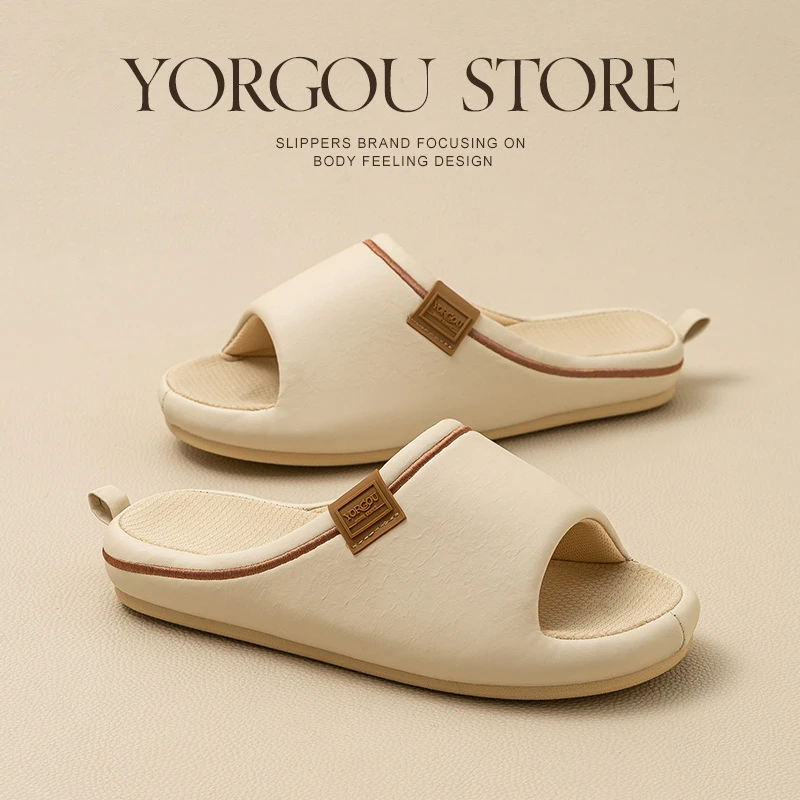 远港亲子款PU科技布透气吸汗拖防滑情侣家居男士牛筋底防水棉拖鞋