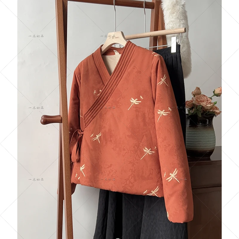 5645《苡禾》原创新中式交领印花棉服秋冬气质保暖夹棉外套