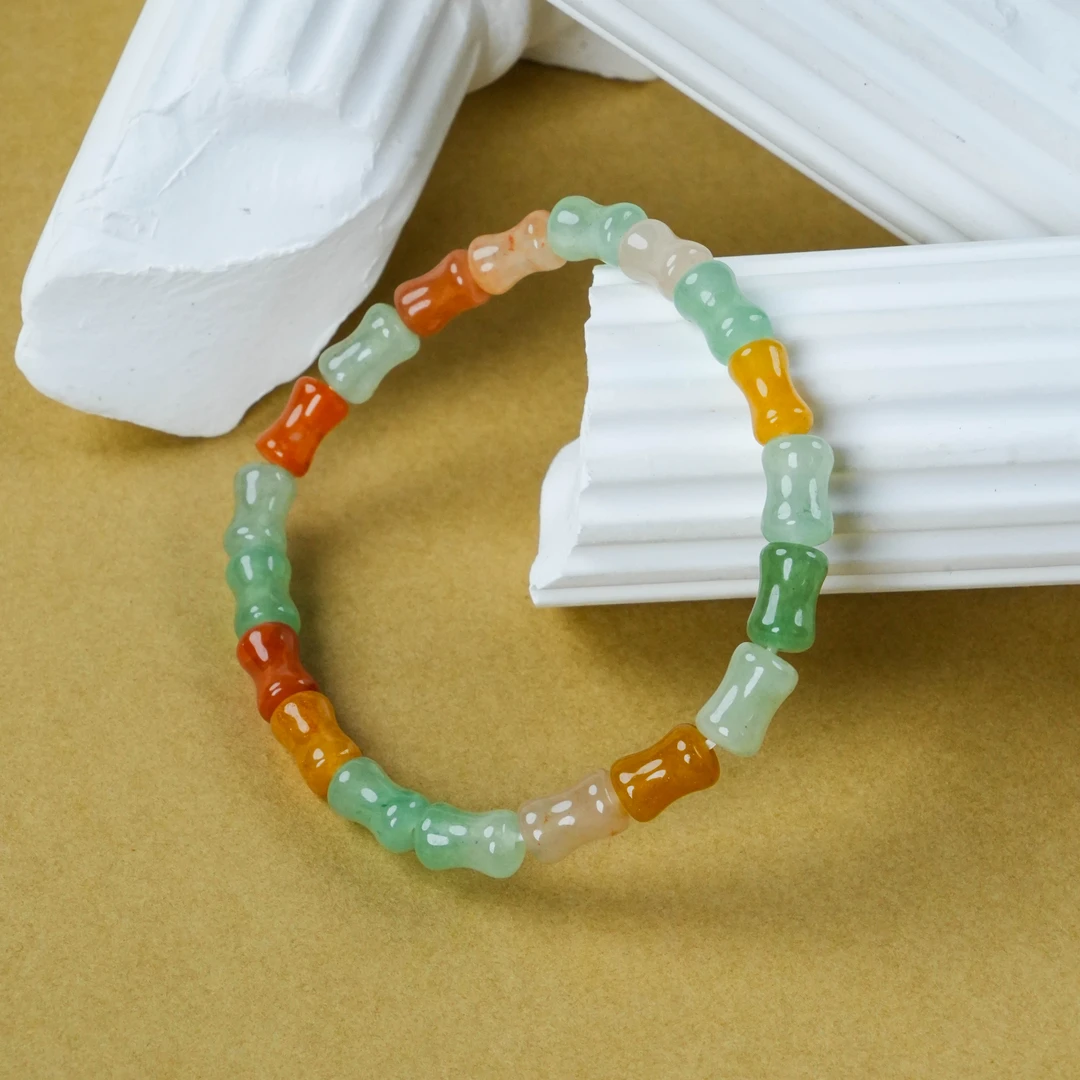 SC-221 三彩竹节多宝手串金丝玉和天山翠