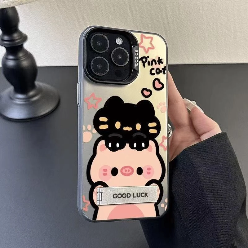 黑猪小猫适用于苹果17华为OPPO/VIVO小米荣耀一加红米手机防摔壳