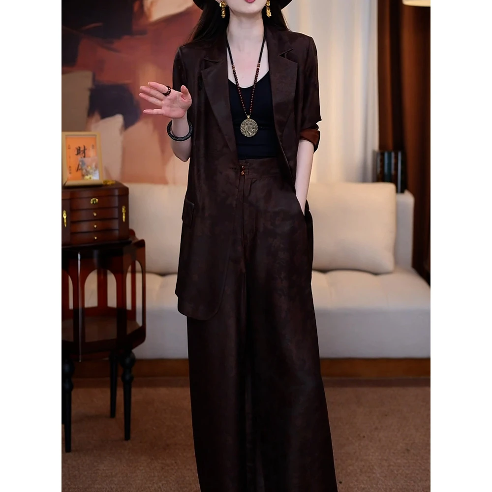 洋气高档通勤裤套装女2025秋季新款西装领轻奢百搭外套+显瘦裤子