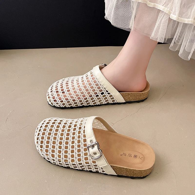 网面透气包头凉拖鞋女夏外穿2025新款小众设计半拖鞋配裙子渔网拖