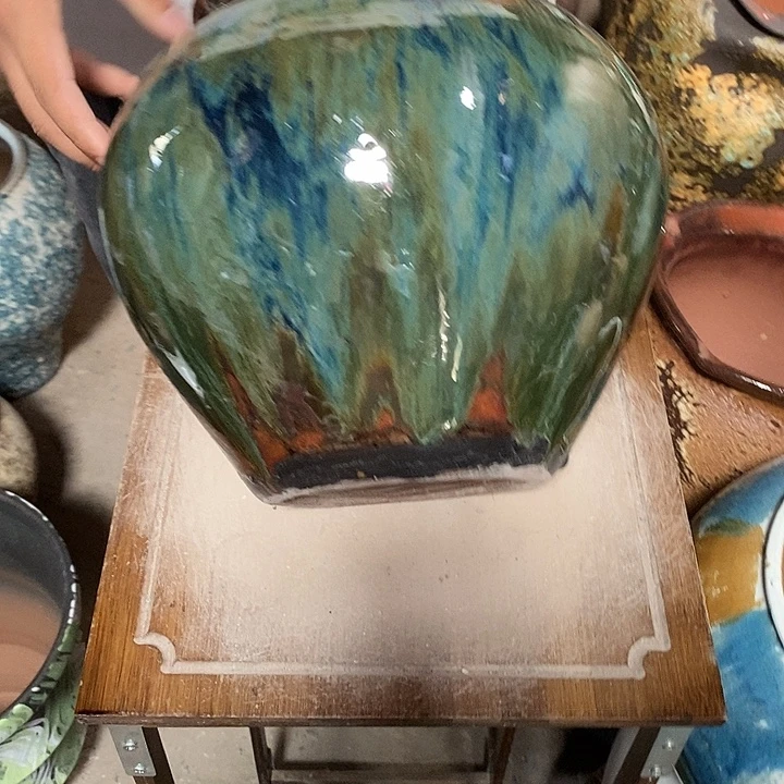 紫砂花盆口17高度25绿色…………