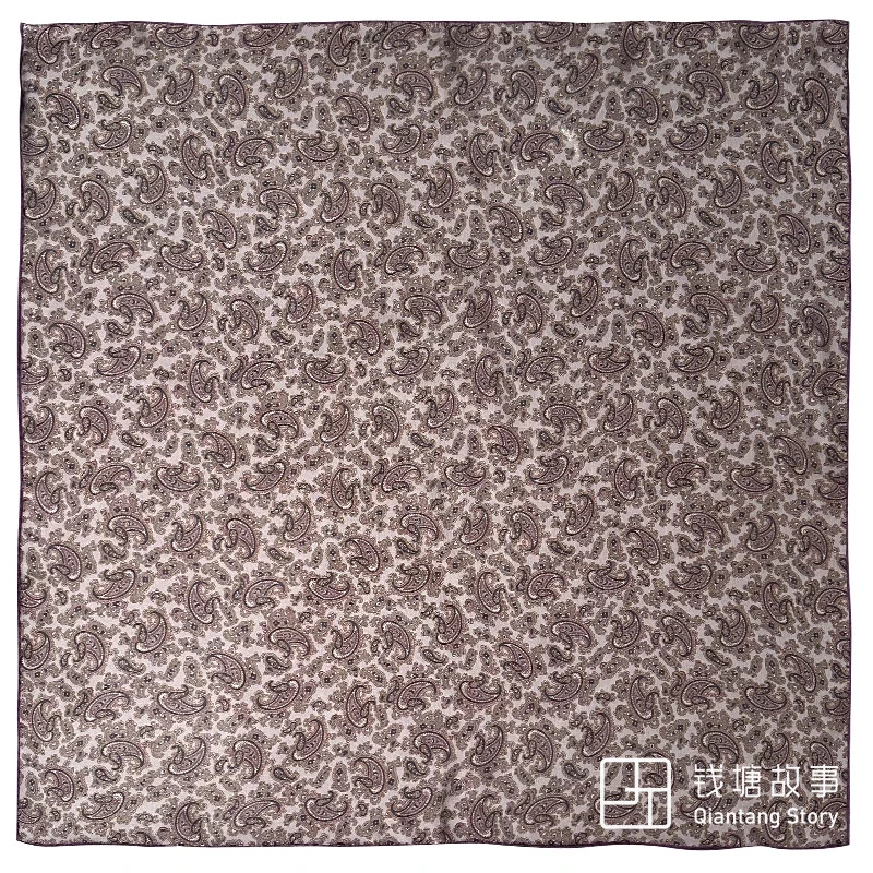 Qiantang Story/钱塘故事真丝西丽纱-70方巾紫色腰果桑蚕丝丝巾65