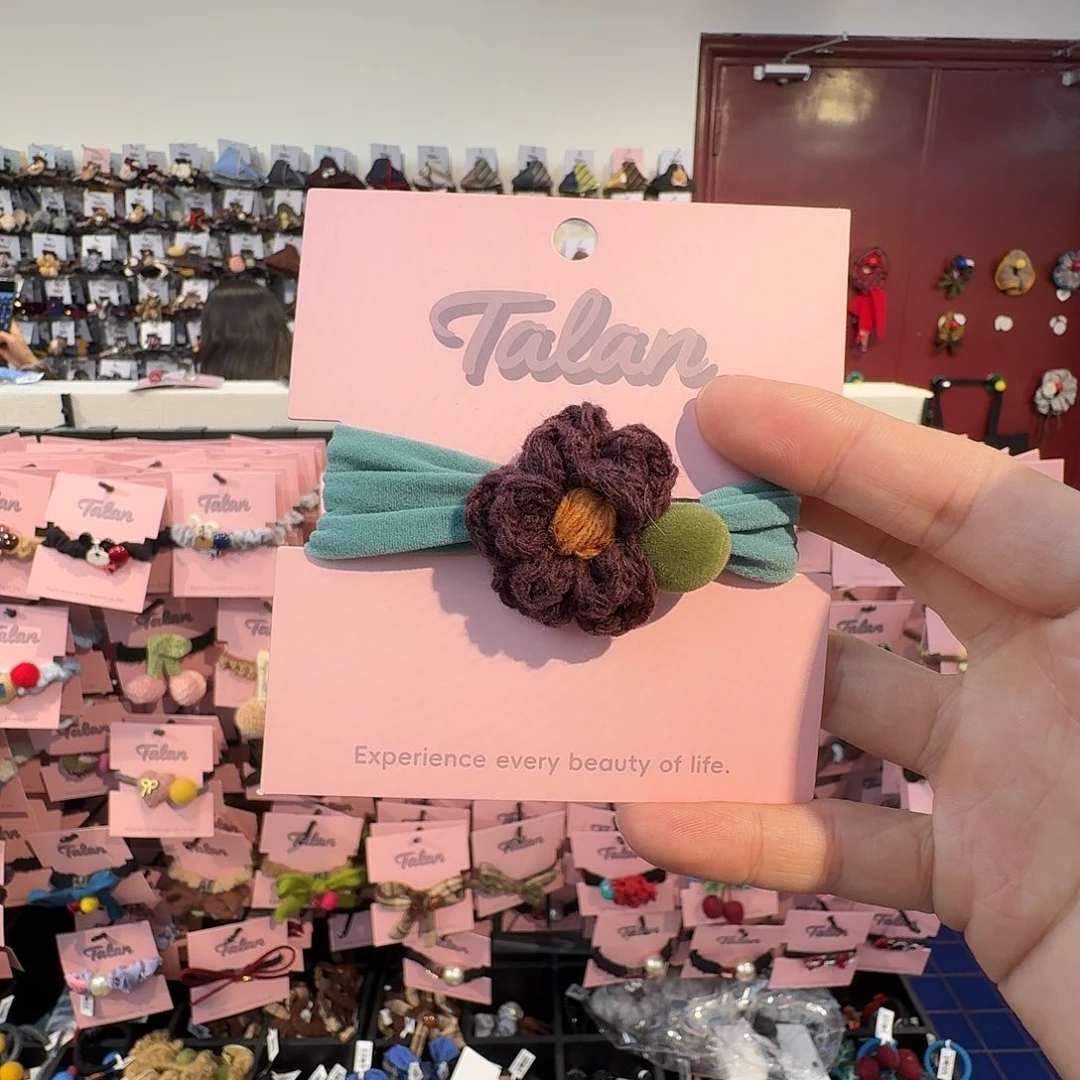 布艺非金属咖色小花发绳