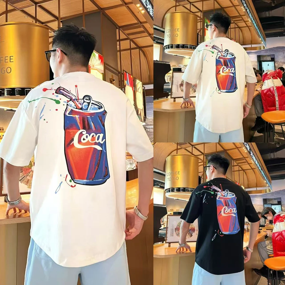 简约百搭通勤风个性撞色字母印花设计感休闲时尚男士套头短袖T恤