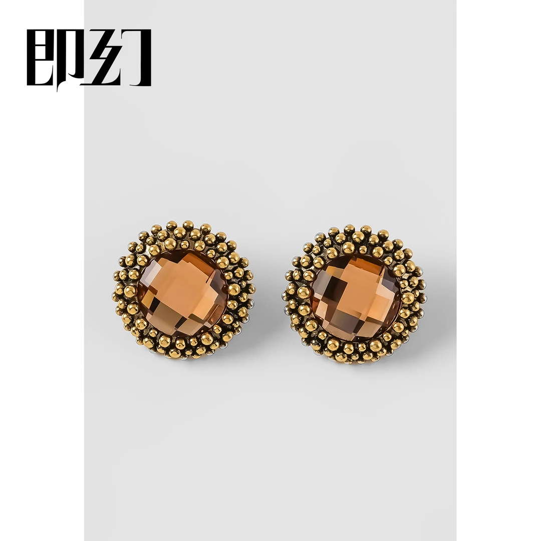 铜合金耳饰 午夜香槟 欧美设计圆形高级轻奢耳钉耳环 S-4490