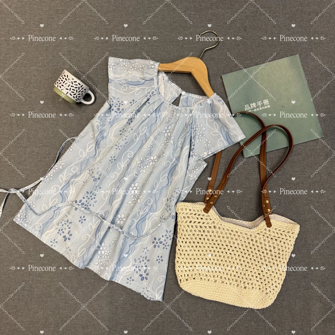 PINECONE童装人棉简约长裙女孩人造棉连衣裙亲子绵绸沙滩裙