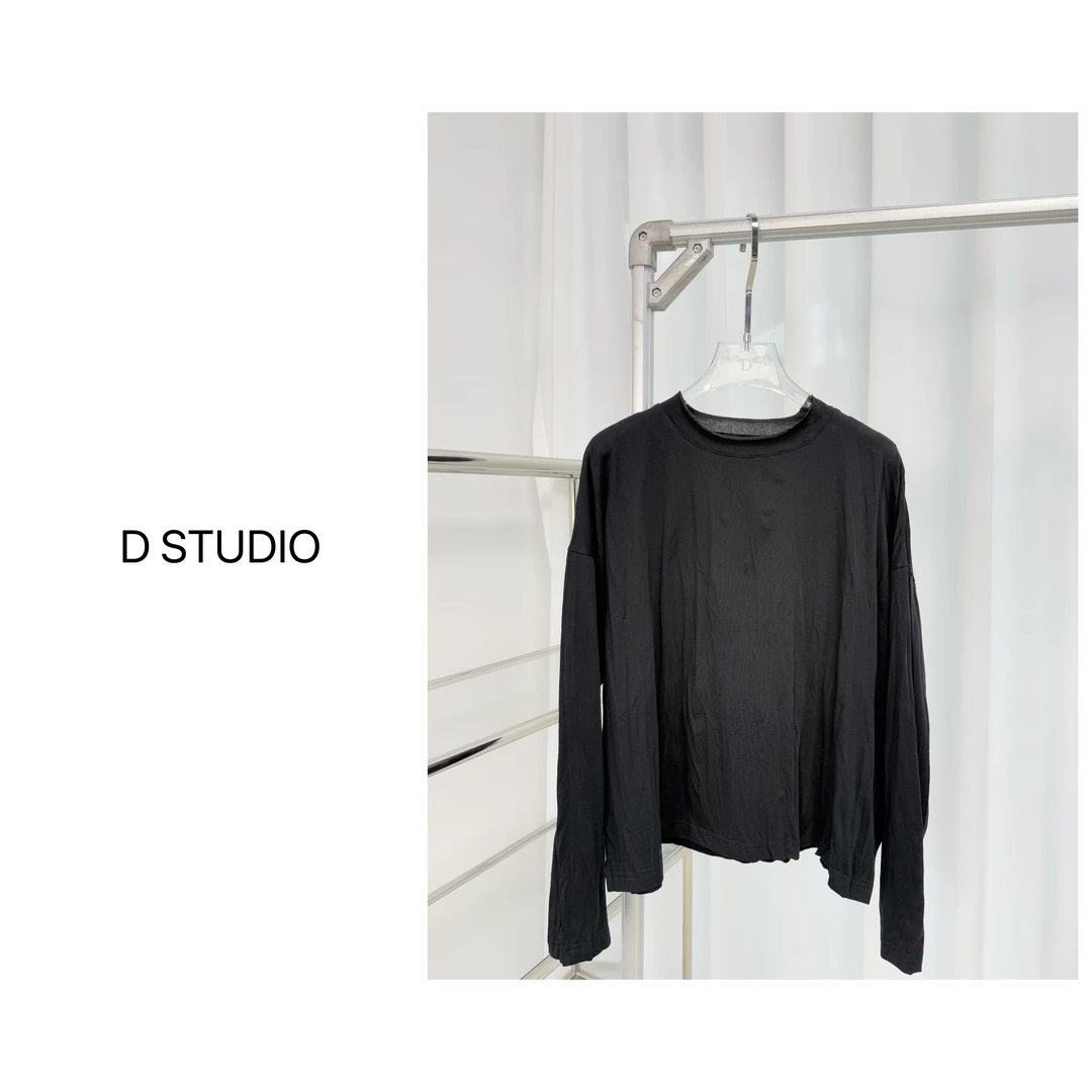 D STUDIO 山本风黑色褶皱长袖上衣D2549