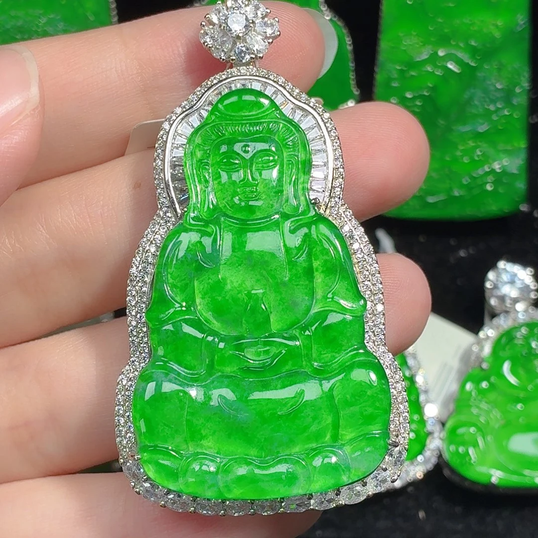 翡翠银S925镶嵌颈饰天然A货翡翠