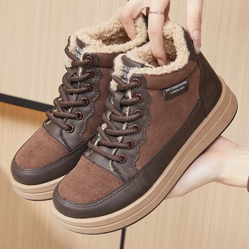 高帮加绒女鞋2025新款秋冬季小个子厚底棉鞋加厚百搭时尚雪地靴