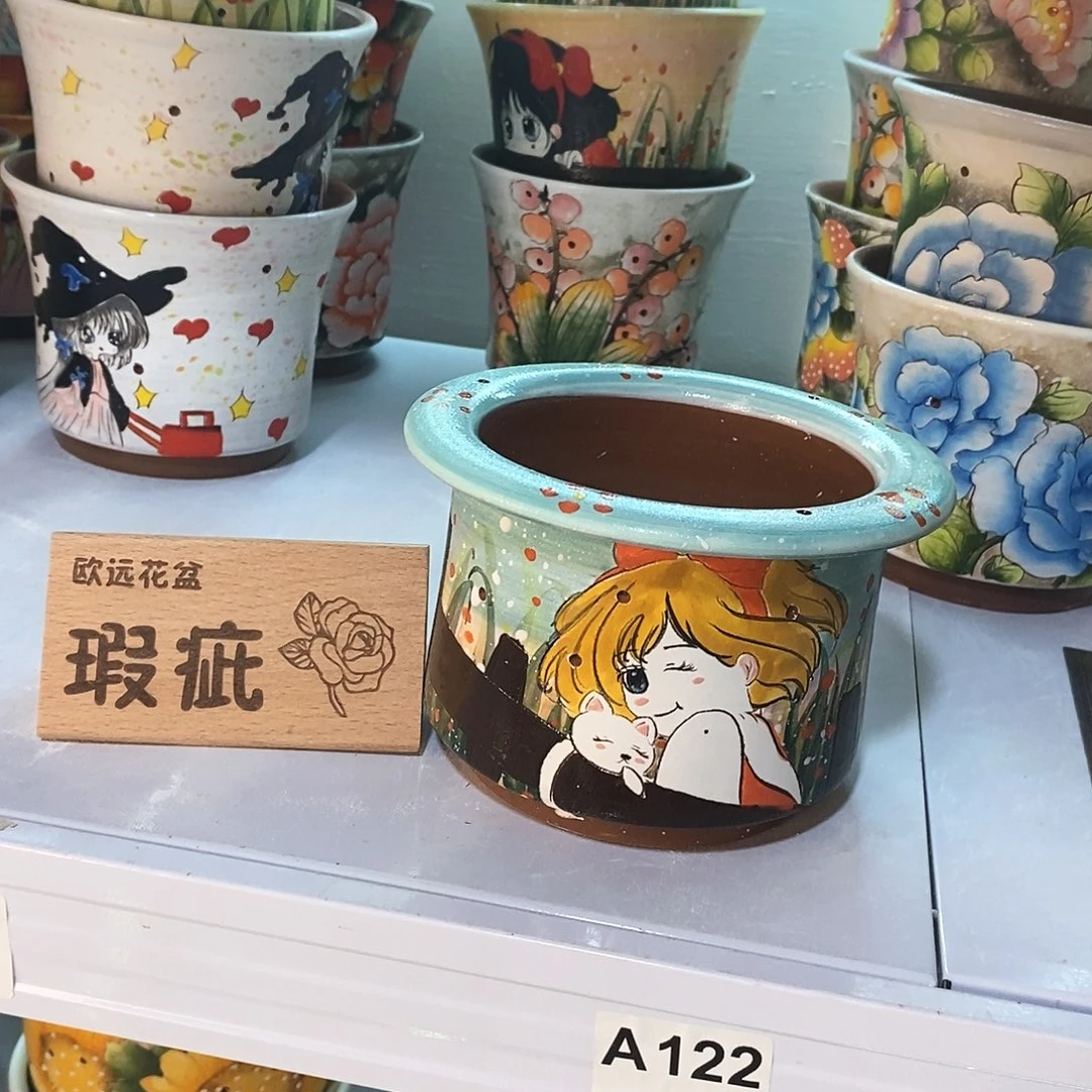 紫砂花盆红陶手绘花盆