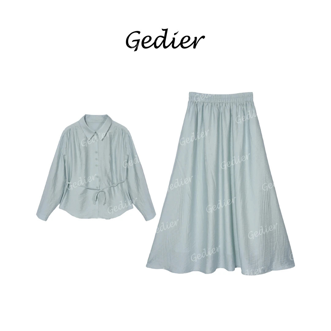 【歌蒂尔Gedier】2025年夏季欧若风简约衬衫高腰长裙套装 DG520180Y