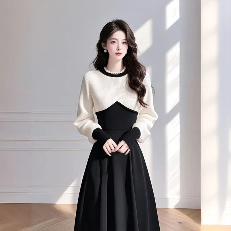 2025春季新款御姐范收腰连衣裙长裙今年流行气小个子打底连衣裙