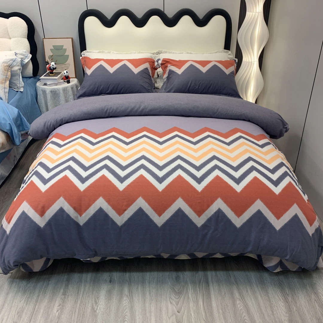 雪京  现货  四季款纯棉全棉四件套AB版床上用品 简约印花款床品