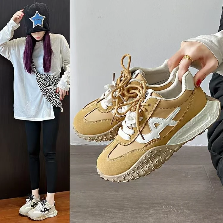 春夏季新款阿甘鞋女拼色系带舒适轻便潮流个性通勤鞋鞋子