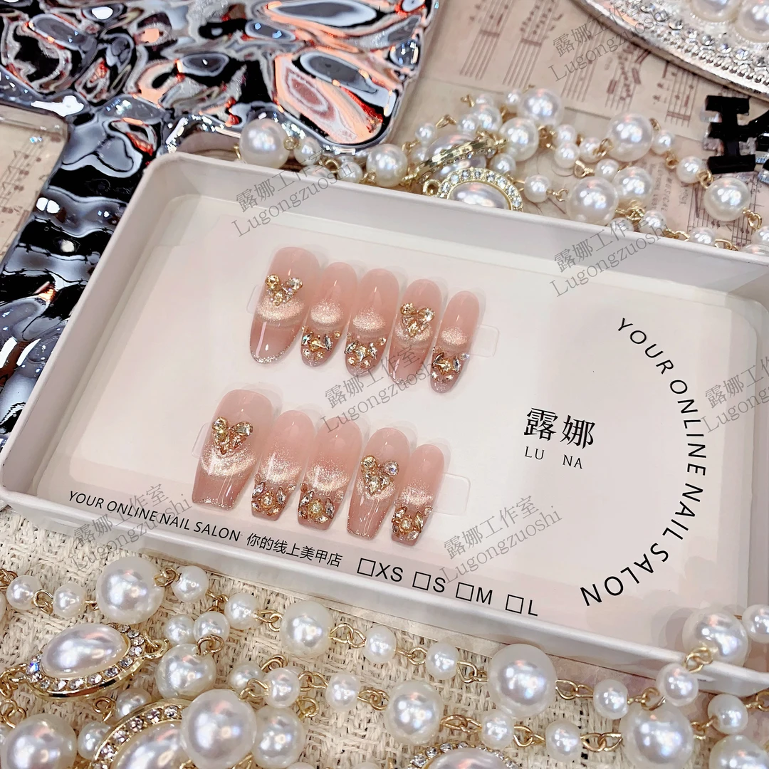 【日照金山】纯手工穿戴甲气质款光疗美甲可拆卸贴片10片装