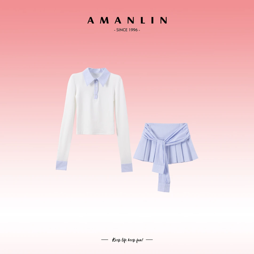 AMANLIN/阿謾琳欧若风显瘦气质高级感百搭时尚套装两件套D595706