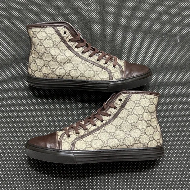 95新 GUCCI/古驰 42码 26.5cm 棕色 满印 高帮 板鞋