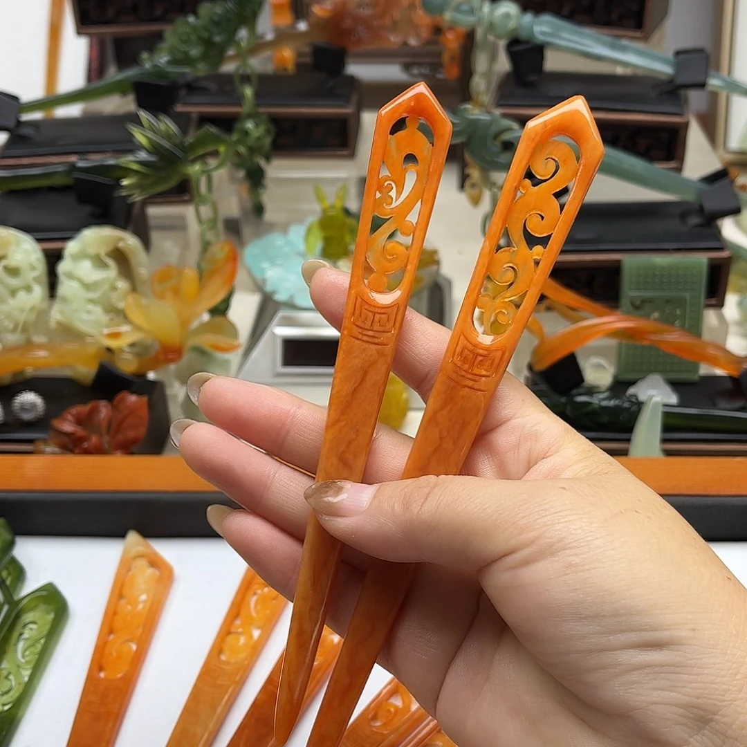 蛇纹石玉未镶嵌岫玉发簪灵**璃