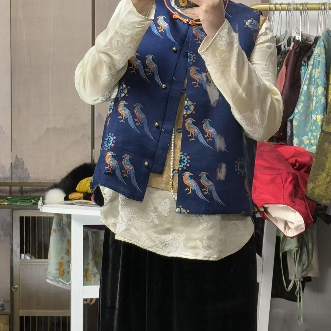 100桑蚕丝！翟鸟老宋锦马甲